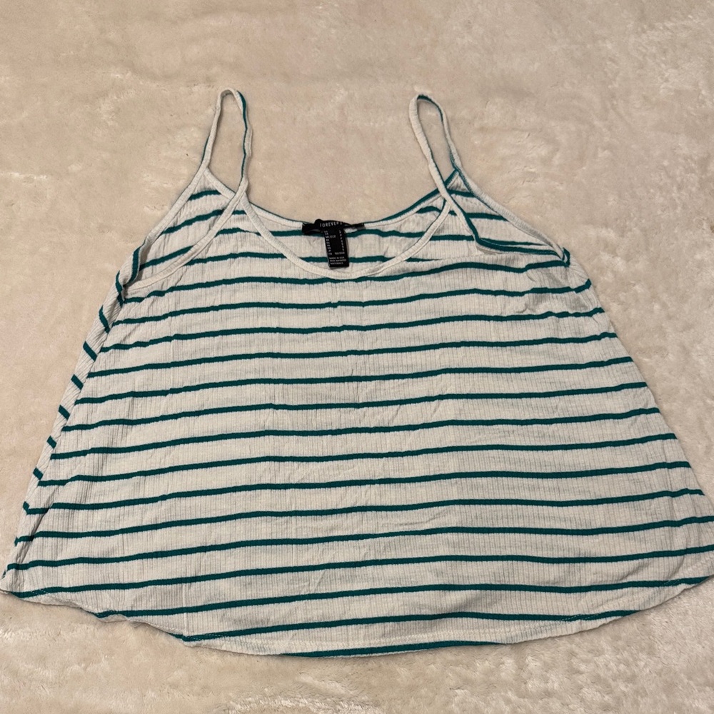 Forever 21 Teal and White Striped Camisole